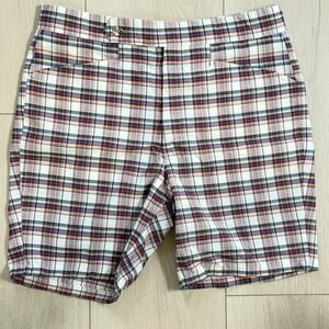 VTG Vecchi Men's‎ Plaid Shorts USA Red Blue White Flat Front Preppy Y2K Stitch